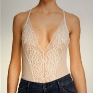 Natori bodysuit BLUSH lace & sheer mesh US L